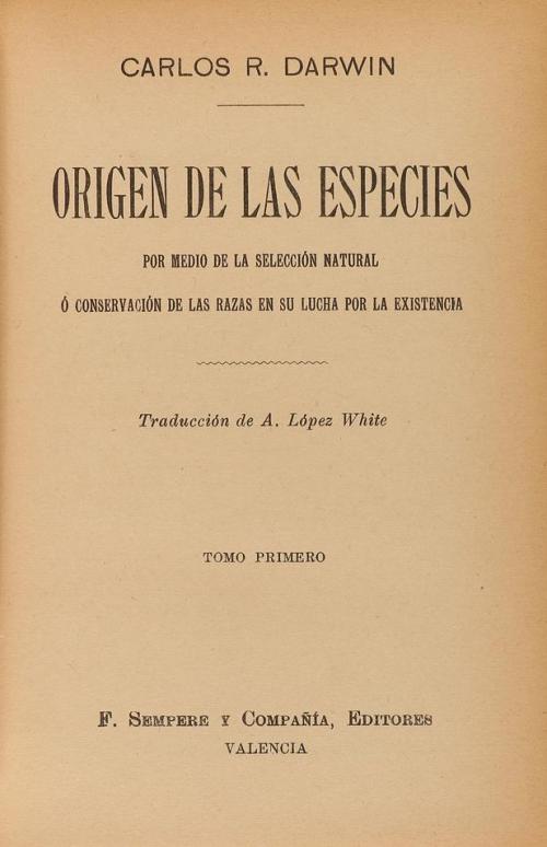 1900 ca. LIBRO. (HISTORIA NATURAL). DARWIN, CARLOS R.:. ORIG