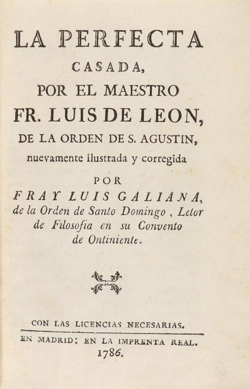 1786. LIBRO. (LITERATURA CASTELLANA). LEON, LUIS PONCE DE:. 