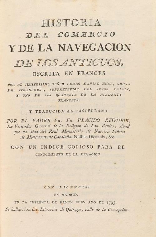 1793. LIBRO. (COMERCIO-HISTORIA). HUET, PEDRO DANIEL:. HISTO