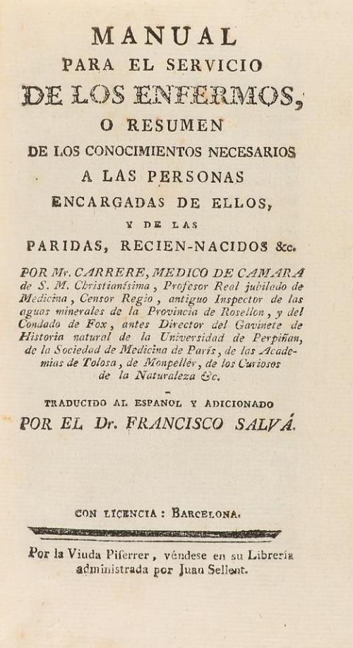 1786 ca. LIBRO. (MEDICINA). CARRERE, MR.:. MANUAL PARA EL SE