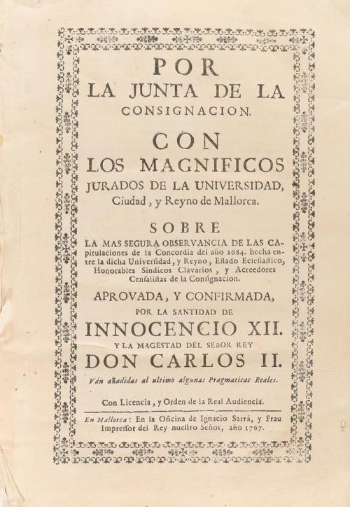 1767. LIBRO. (DERECHO-MALLORCA). POR LA JUNTA DE LA CONSIGNA