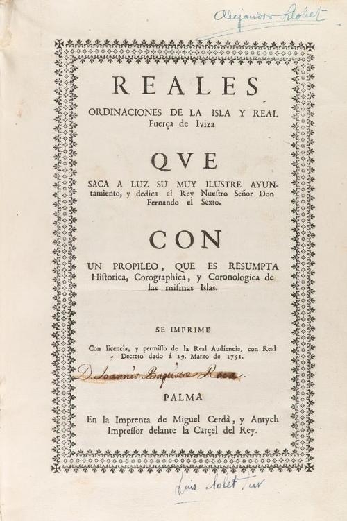1751. LIBRO. (LEGISLACIÓN-IBIZA). REALES ORDINACIONES DE LA 
