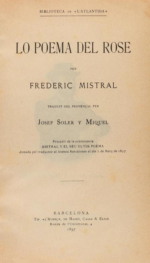 1897. LIBRO. (LITERATURA). MISTRAL, FREDERIC:. LO POEMA DEL 