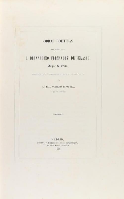 1857. LIBRO. (LITERATURA). FERNANDEZ DE VELASCO, BERNARDINO: