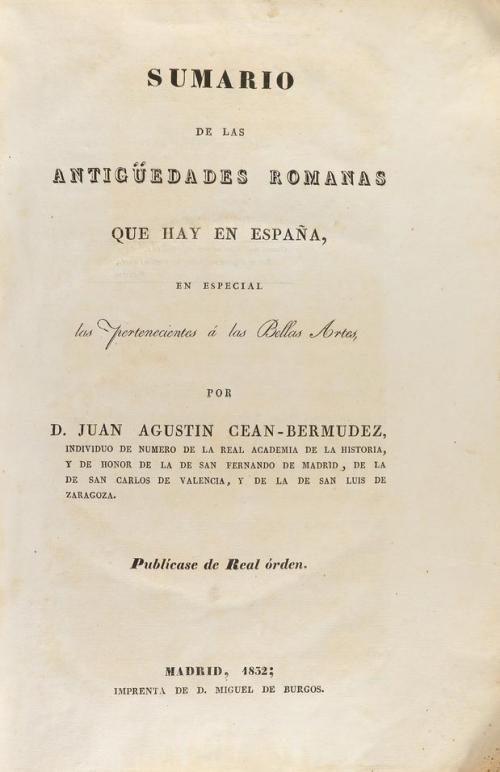 1832. LIBRO. (ARQUEOLOGÍA-ARTE). CEAN-BERMUDEZ, AGUSTIN:. SU