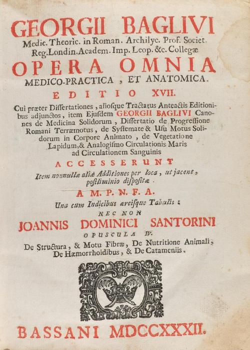 1732. LIBRO. (MEDICINA). BAGLIVI, GEORGII:. OPERA OMNIA MEDI