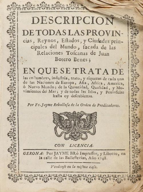 1748. LIBRO. (VIAJES). REBULLOSA, IAIME:. DESCRIPCION DE TOD