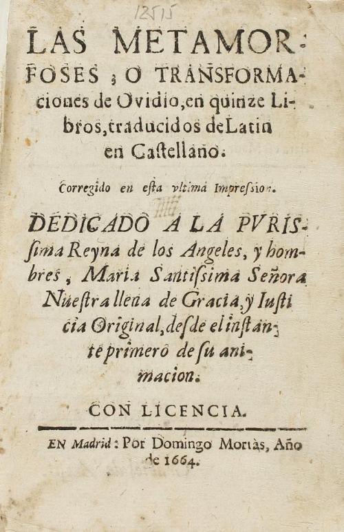 1664. LIBRO. (LITERATURA CLÁSICA). OVIDIO:. LAS METAMORFOSES