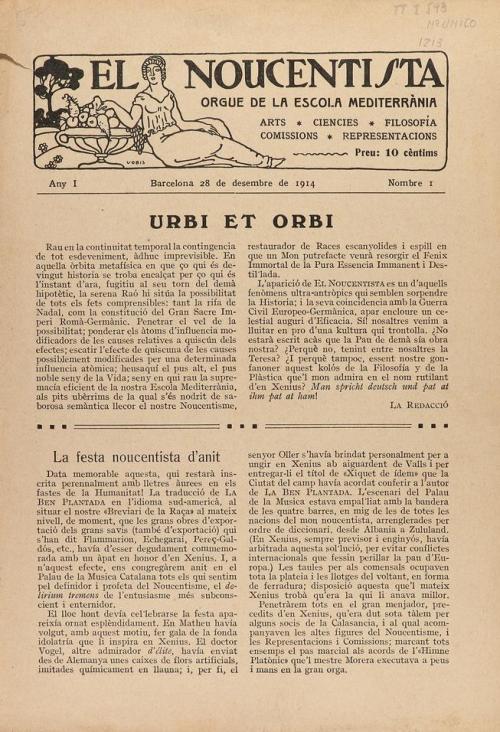 1914. REVISTA. EL NOUCENTISTA. ORGUE DE LA ESCOLA MEDITERRÀN