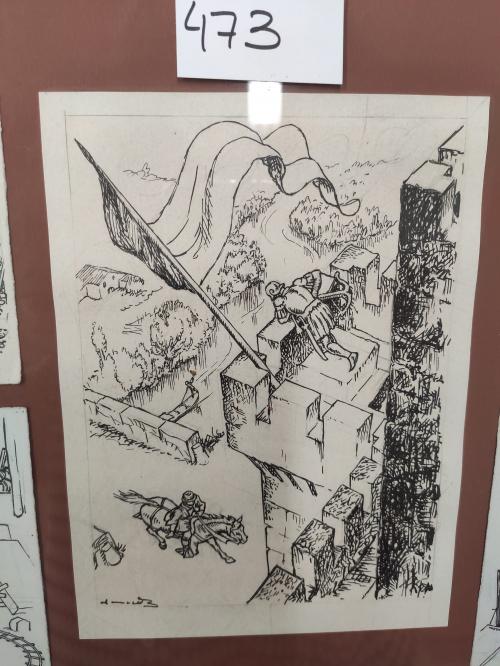 1910 ca. ORIGINAL ARTÍSTICO. JUNCEDA:. CINCO DIBUJOS ORIGINA