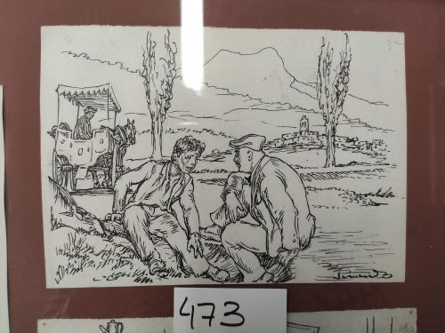 1910 ca. ORIGINAL ARTÍSTICO. JUNCEDA:. CINCO DIBUJOS ORIGINA