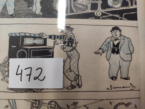 1910 ca. ORIGINAL ARTÍSTICO. JUNCEDA:. TRES VIÑETAS DE TEMÁT