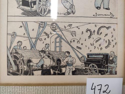 1910 ca. ORIGINAL ARTÍSTICO. JUNCEDA:. TRES VIÑETAS DE TEMÁT