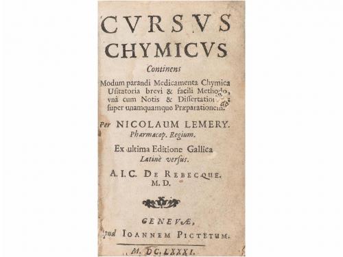 1681. LIBRO. (MEDICINA). LEMERY, NICOLAUM:. CURSUS CHYMICUS.