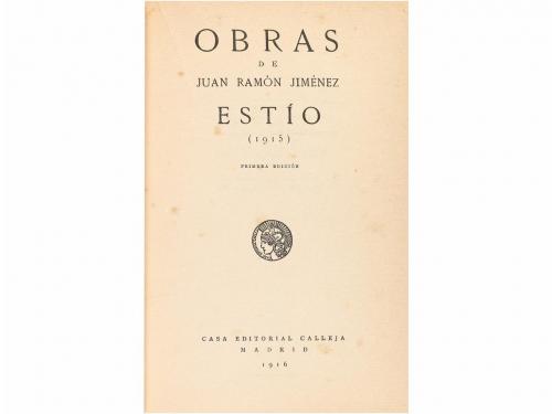 1916. LIBRO. (LITERATURA). JIMÉNEZ, JUAN RAMÓN:. ESTÍO (1915