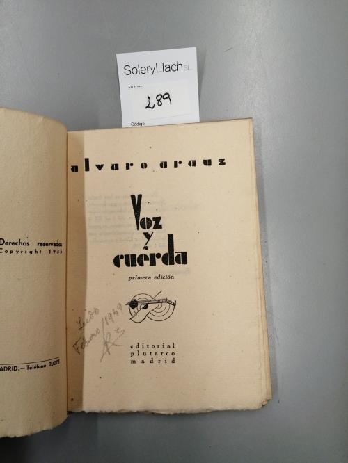 1935. LIBRO. (LITERATURA-PRIMERA EDICIÓN). ARAUZ, ÁLVARO:. V