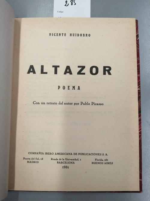 1931. LIBRO. (GENERACIÓN 27-CREACIONISMO). HUIDOBRO, VICENTE