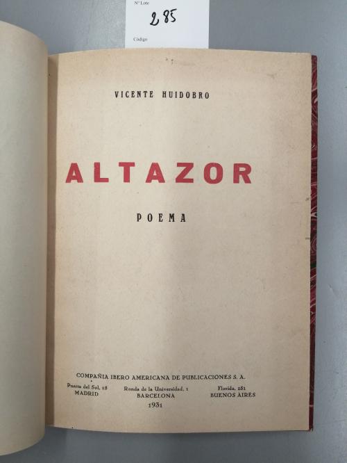 1931. LIBRO. (GENERACIÓN 27-CREACIONISMO). HUIDOBRO, VICENTE