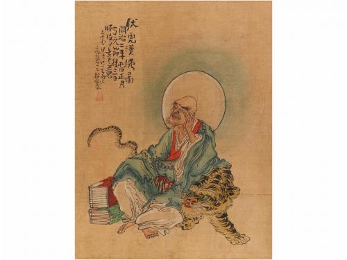 1900 ca. GRABADO. 5 ESTAMPAS CHINAS SOBRE SEDA. Serigrafías 