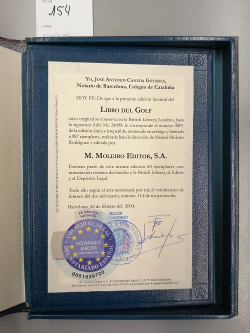 2004. LIBRO. (FACSÍMIL). LIBRO DEL GOLF. Barcelona: Moleiro 
