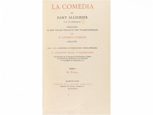 1878. LIBRO. (LITERATURA). ALLIGHIERI, DANTE:. LA COMEDIA. T