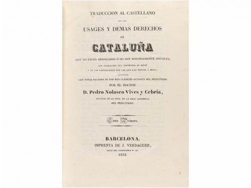 1832. LIBRO. (DERECHO CATALÁN). VIVES I CEBRIÀ, PERE NOLASCO