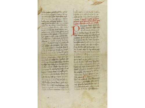 s. XV. MANUSCRITO. (CATALÁN). DOS HOJAS MANUSCRITAS A DOS CO