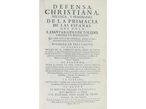 1726. LIBRO. (POLÍTICA-IGLESIA). SEVILLANO, NICASIO:. DEFENS