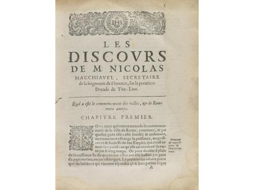 1635. LIBRO. (POLÍTICA). MACCHIAVEL, N.:. DISCOURS DE L&#39;ESTA