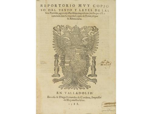 1565. LIBRO. (DERECHO). ALFONSO X; LOPEZ, GREGORIO:. LAS SIE