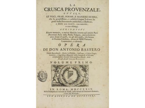 1724. LIBRO. (LENGUA CATALANA). BASTERO, ANTONIO:. LA CRUSCA