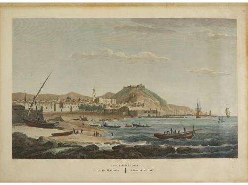 s. XVIII- XIX. GRABADO. 2 VISTAS DE MÁLAGA. Una de las vista