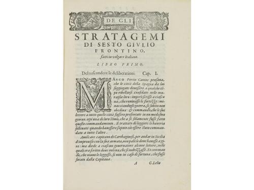 1574. LIBRO. (MILITARIA). FRONTINO, GIULIO:. STRATAGEMI MILI
