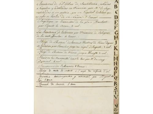 1808. MANUSCRITO. (CATÁLOGO). CATALOGUE DES LIVRES APARTENAN