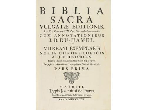 1767. LIBRO. (BIBLIA-IBARRA). DU-HAMEL, J. B.:. BIBLIA SACRA