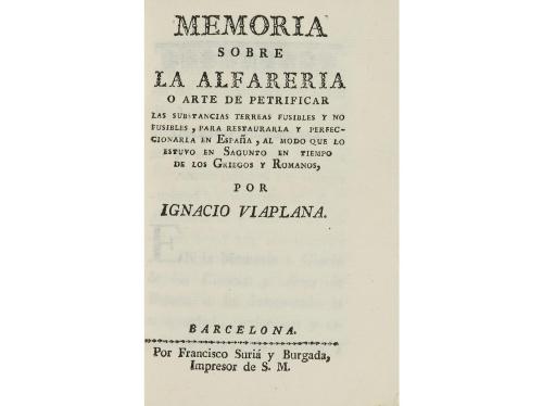 1780 ca. FOLLETOS. (ARTE). VIAPLANA, IGNACIO:. MEMORIA SOBRE