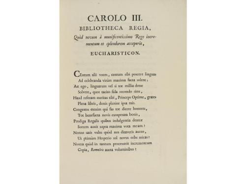 1780 ca. FOLLETOS. (SEPARATA). CAROLO III. BIBLIOTHECA REGIA