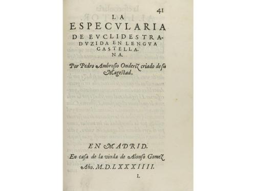 1584. LIBRO. (CIENCIAS). EUCLIDES:. LA PERSPECTIVA, Y ESPECU