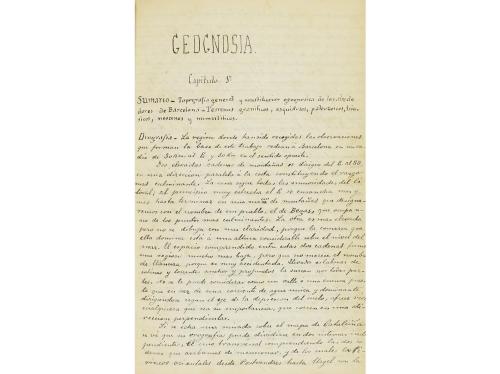1856. MANUSCRITO. (GEOLOGÍA-BARCELONA). VEZIAN, ALEJANDRO:. 