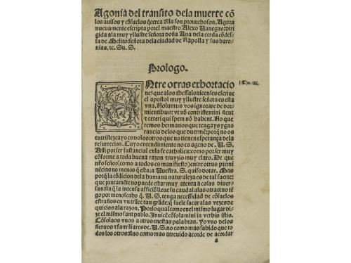 1537. LIBRO. (GÓTICO). [VANEGAS, ALEXIUS]:. [AGONIA DEL TRAN