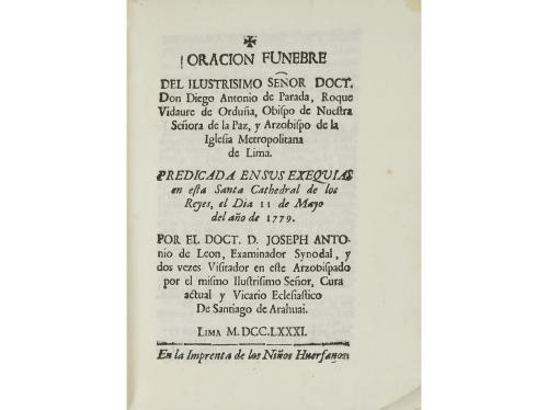 1781. LIBRO. (EXEQUIAS). PINTO Y QUESADA, ALPHONSO. RELACION