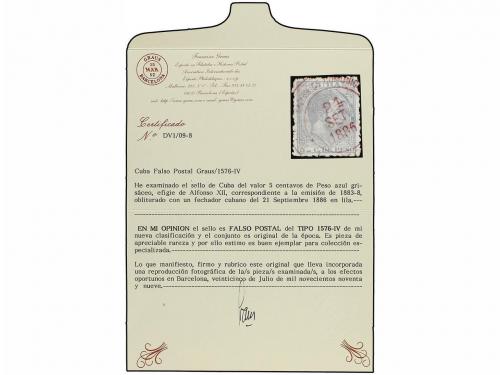 ° COLONIAS ESPAÑOLAS: CUBA. Ed. 100F. 5 ctvos. gris FALSO PO