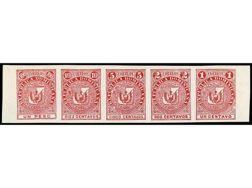 REPUBLICA DOMINICANA. 1880. ENSAYOS DE PLANCHA. 100 + 10 + 5