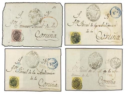 ✉ ESPAÑA. 1856-59. Conjunto de 10 envueltas o frontales con 