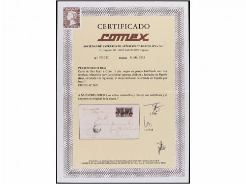 ✉ PUERTO RICO. Ed. 12 (2). 1876. SAN JUAN a GIJÓN (España). 