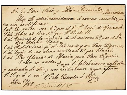 ✉ ESPAÑA. Ed. 202. 1889. Tarjeta Postal de VDA. DE CUESTA E 