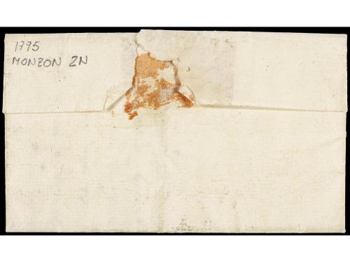✉ ESPAÑA: PREFILATELIA. 1795. MONZÓN a CALAF. Marca ARA/GON 