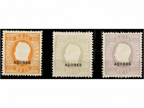 (*) PORTUGAL: AZORES. Yv. 25, 26, 31. 1882-84. 80, 100 y 300