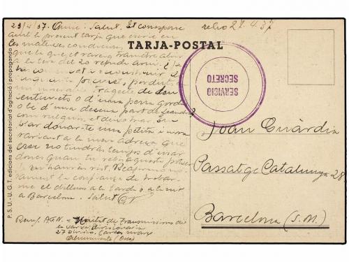 ✉ ESPAÑA GUERRA CIVIL. 1937. ALMUNARIENTE (Huesca) a BARCELO