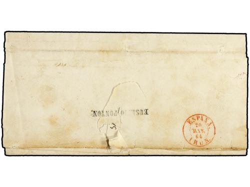✉ ESPAÑA. Ed. 68 (4). 1864. SANTANDER a NEW YORK. 2 reales a